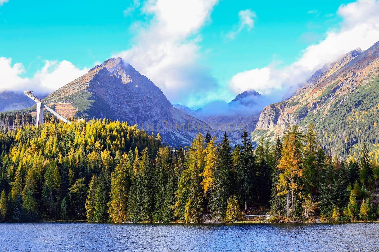 Ski resort on Lake Strba in Tatra Mountains, Slovakia