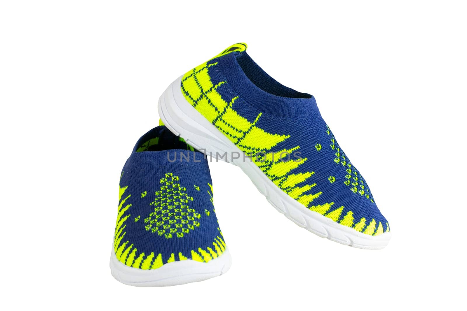blue yellow sneaker for boy, isolated on white