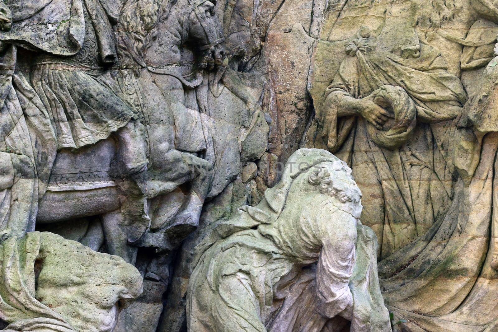 KUKS FOREST SCULPTURES, CZECH REPUBLIC, AUGUST 29, 2016 - Baroque reliefs by Matthias Bernard Braun