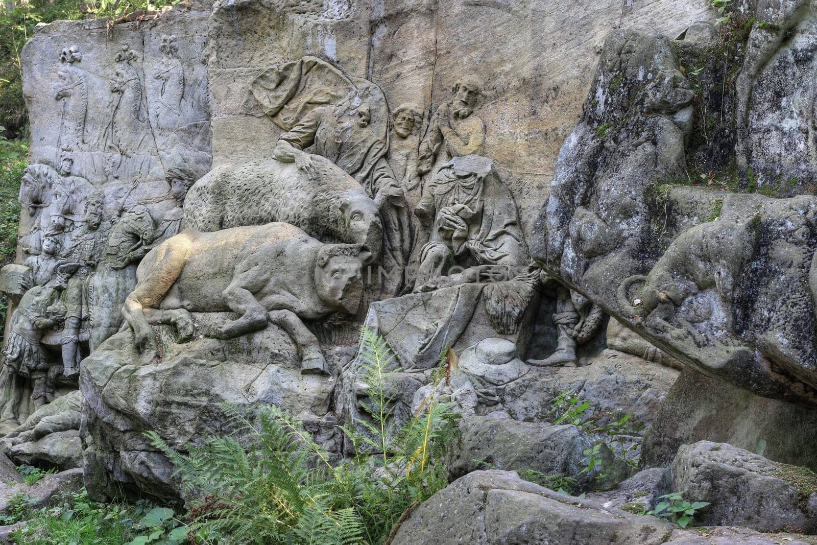 KUKS FOREST SCULPTURES, CZECH REPUBLIC, AUGUST 29, 2016 - Baroque reliefs by Matthias Bernard Braun