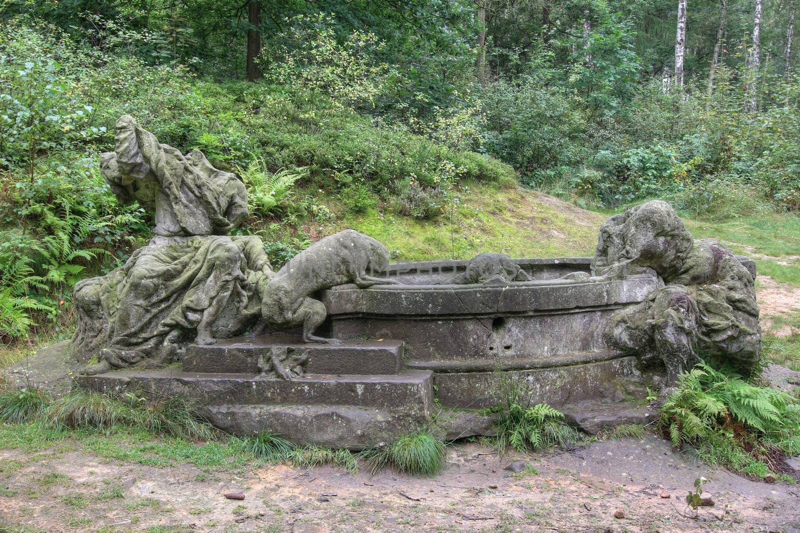 KUKS FOREST SCULPTURES, CZECH REPUBLIC, AUGUST 29, 2016 - Baroque reliefs by Matthias Bernard Braun