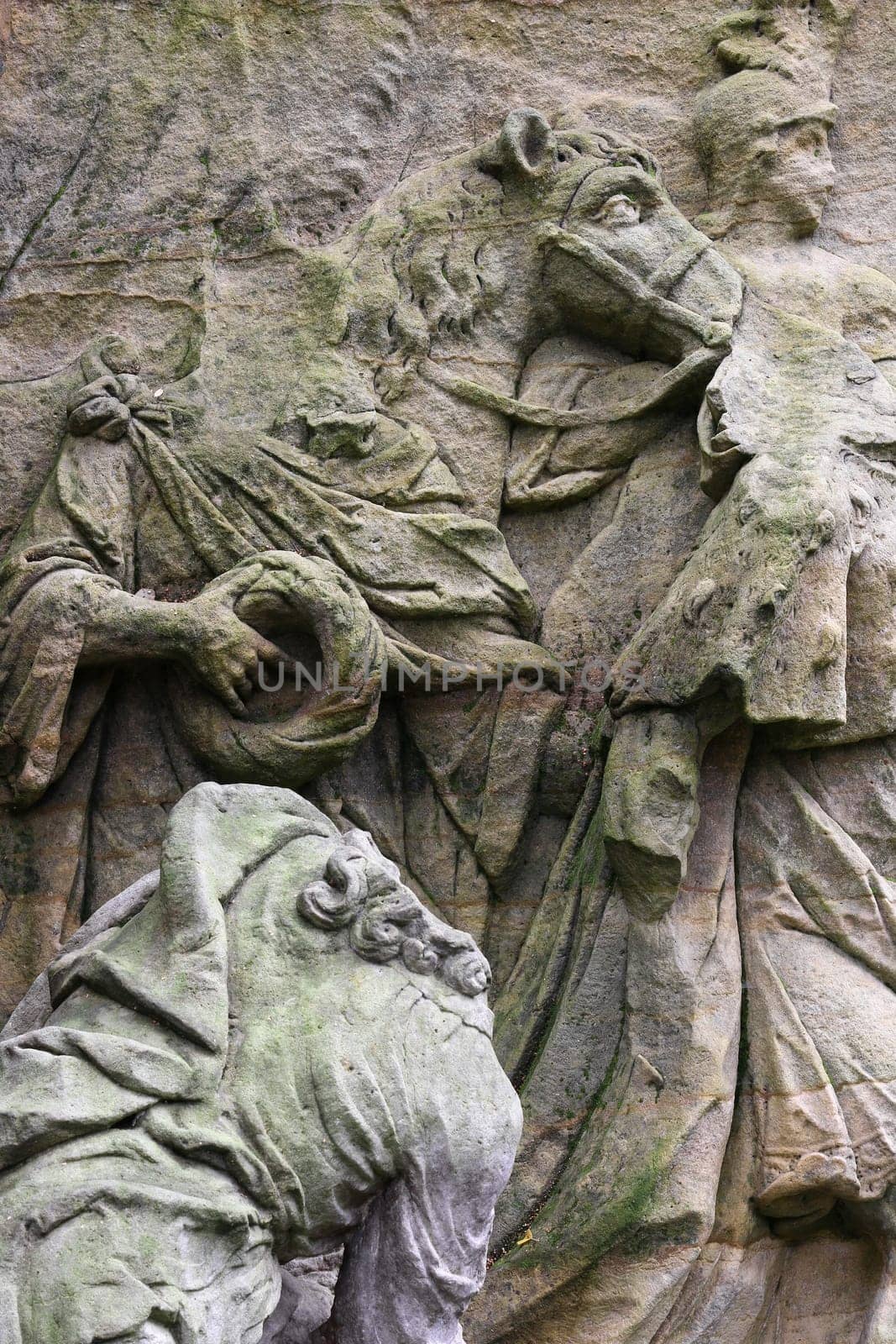 KUKS FOREST SCULPTURES, CZECH REPUBLIC, AUGUST 29, 2016 - Baroque reliefs by Matthias Bernard Braun