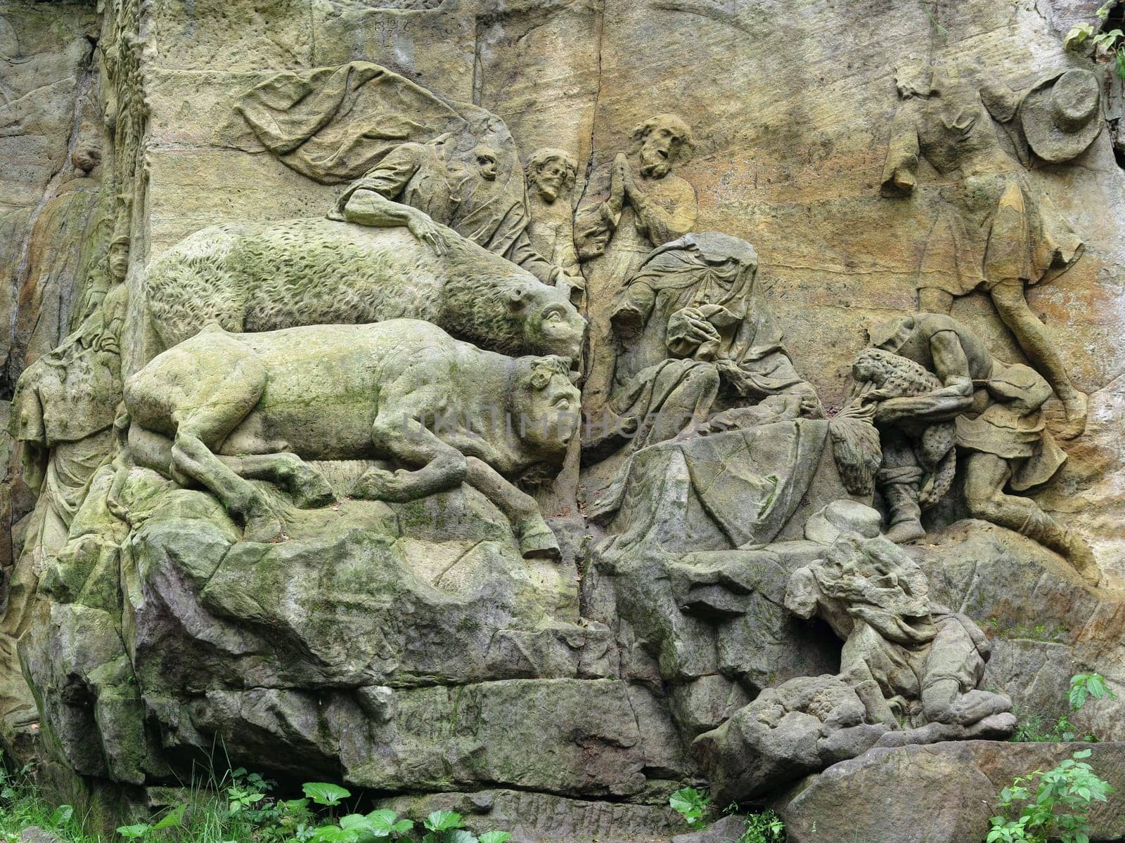 KUKS FOREST SCULPTURES, CZECH REPUBLIC, AUGUST 29, 2016 - Baroque reliefs by Matthias Bernard Braun