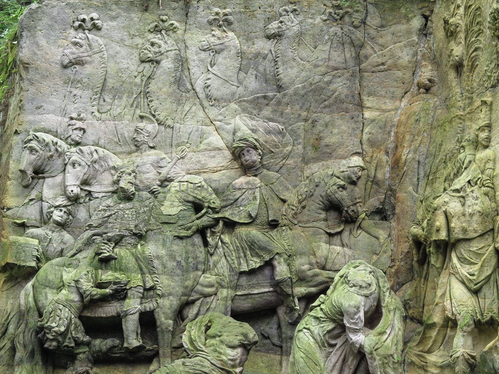 KUKS FOREST SCULPTURES, CZECH REPUBLIC, AUGUST 29, 2016 - Baroque reliefs by Matthias Bernard Braun