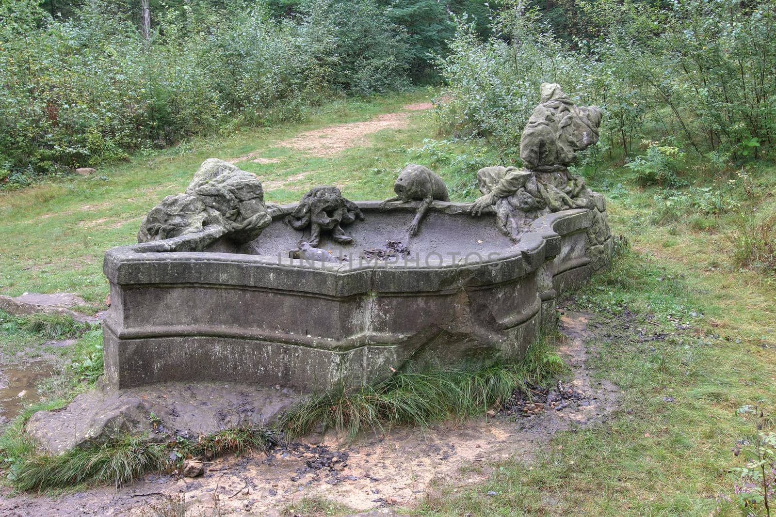 KUKS FOREST SCULPTURES, CZECH REPUBLIC, AUGUST 29, 2016 - Baroque reliefs by Matthias Bernard Braun