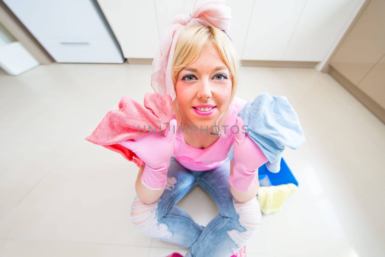 Beautiful woman at the cleaning
