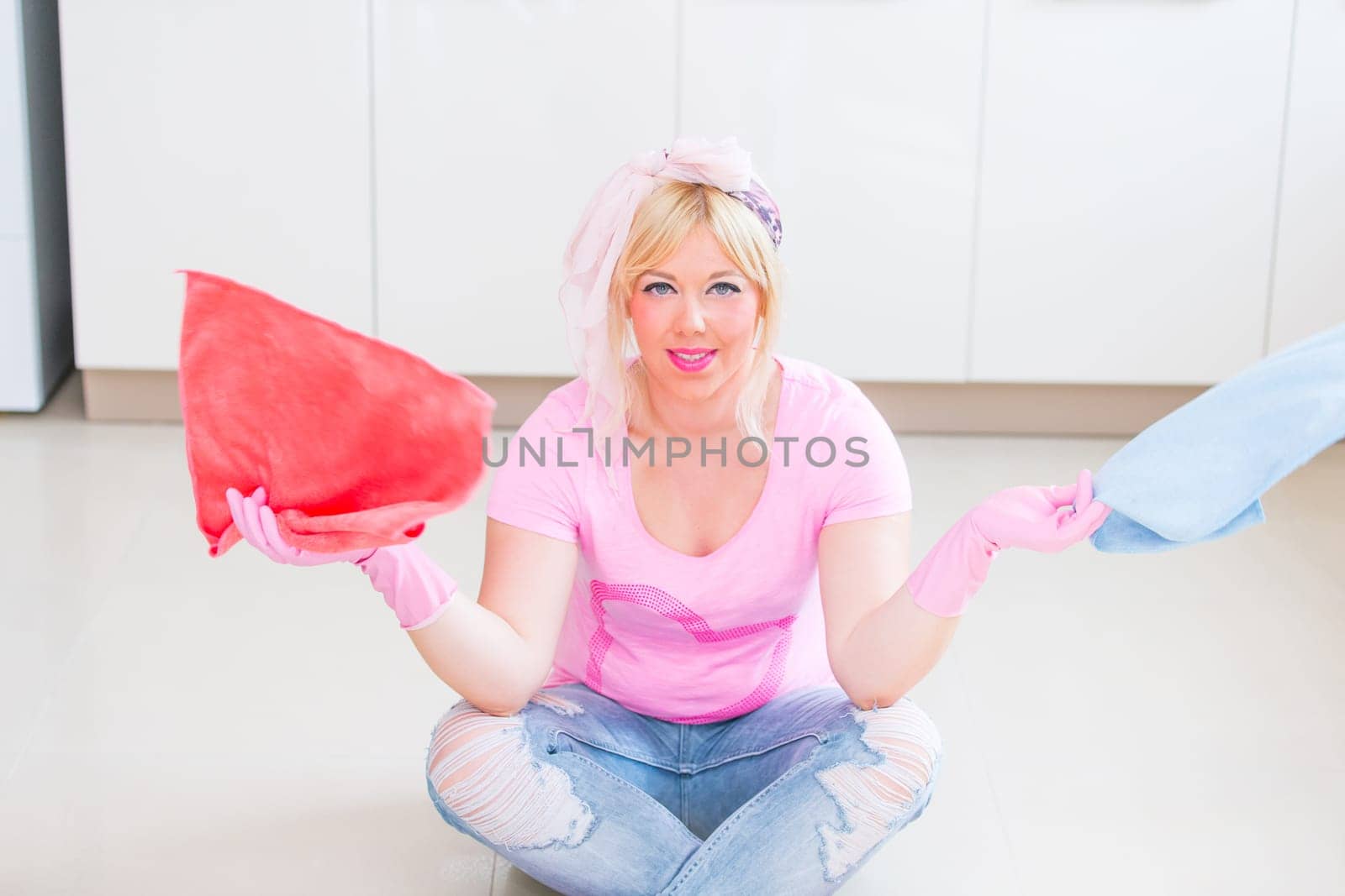 Beautiful woman at the cleaning