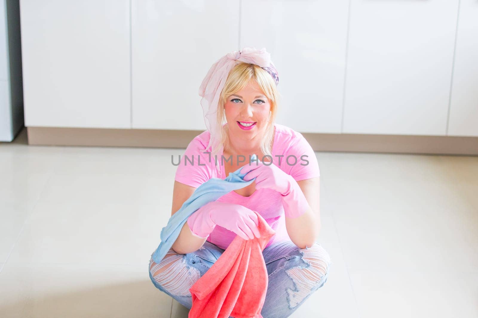 Beautiful woman at the cleaning