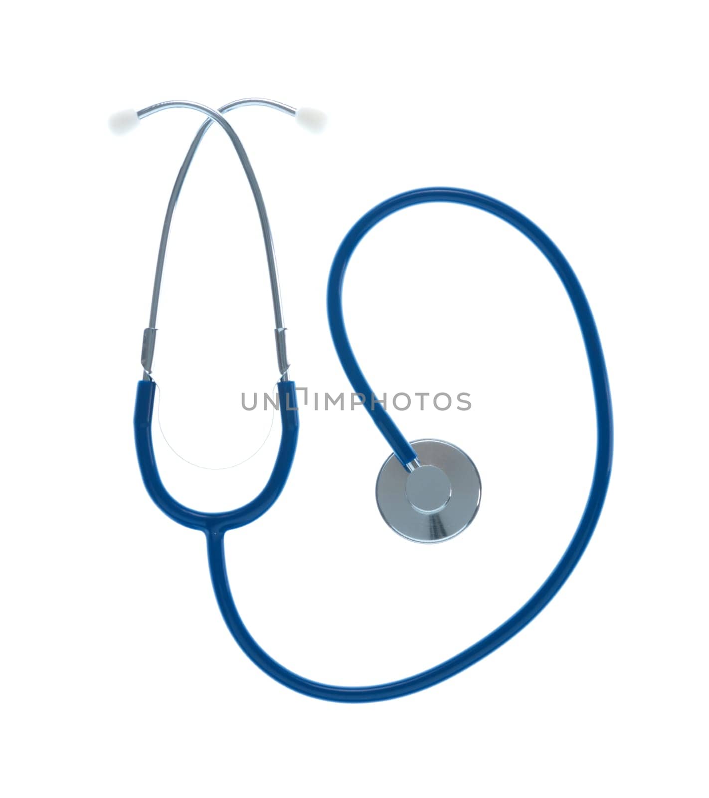 Blue stethoscope on white background, healthcare and cardiology diseases concept