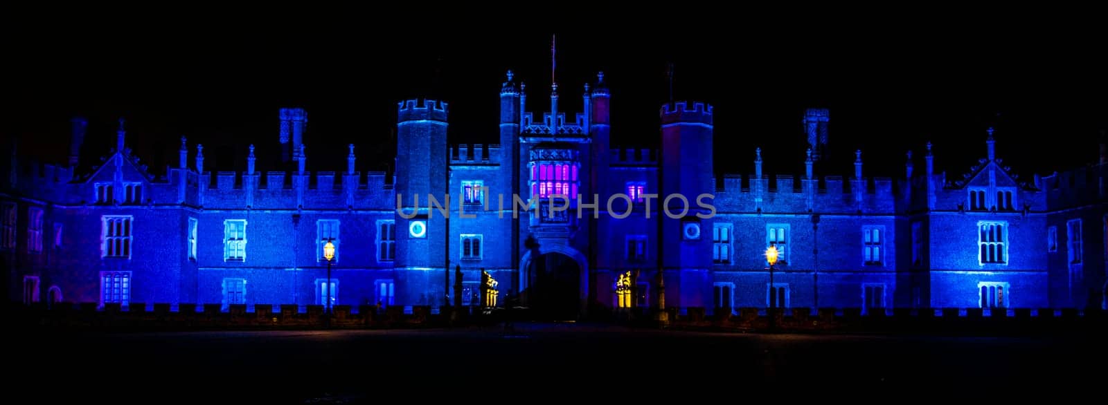 Hampton Court Palace by night Hampton Court, London, United Kingdom on 27 December 2016