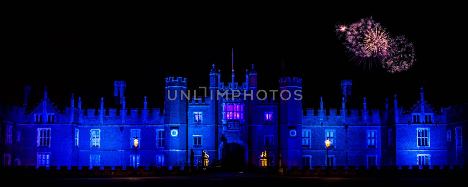 Hampton Court Palace by night Hampton Court, London, United Kingdom on 27 December 2016