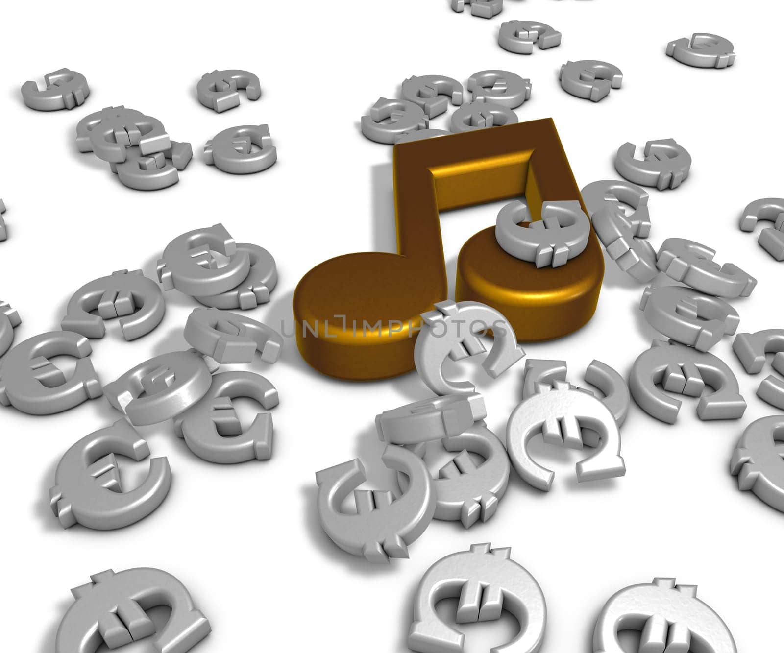 Music note and eurosymbols - 3d rendering
