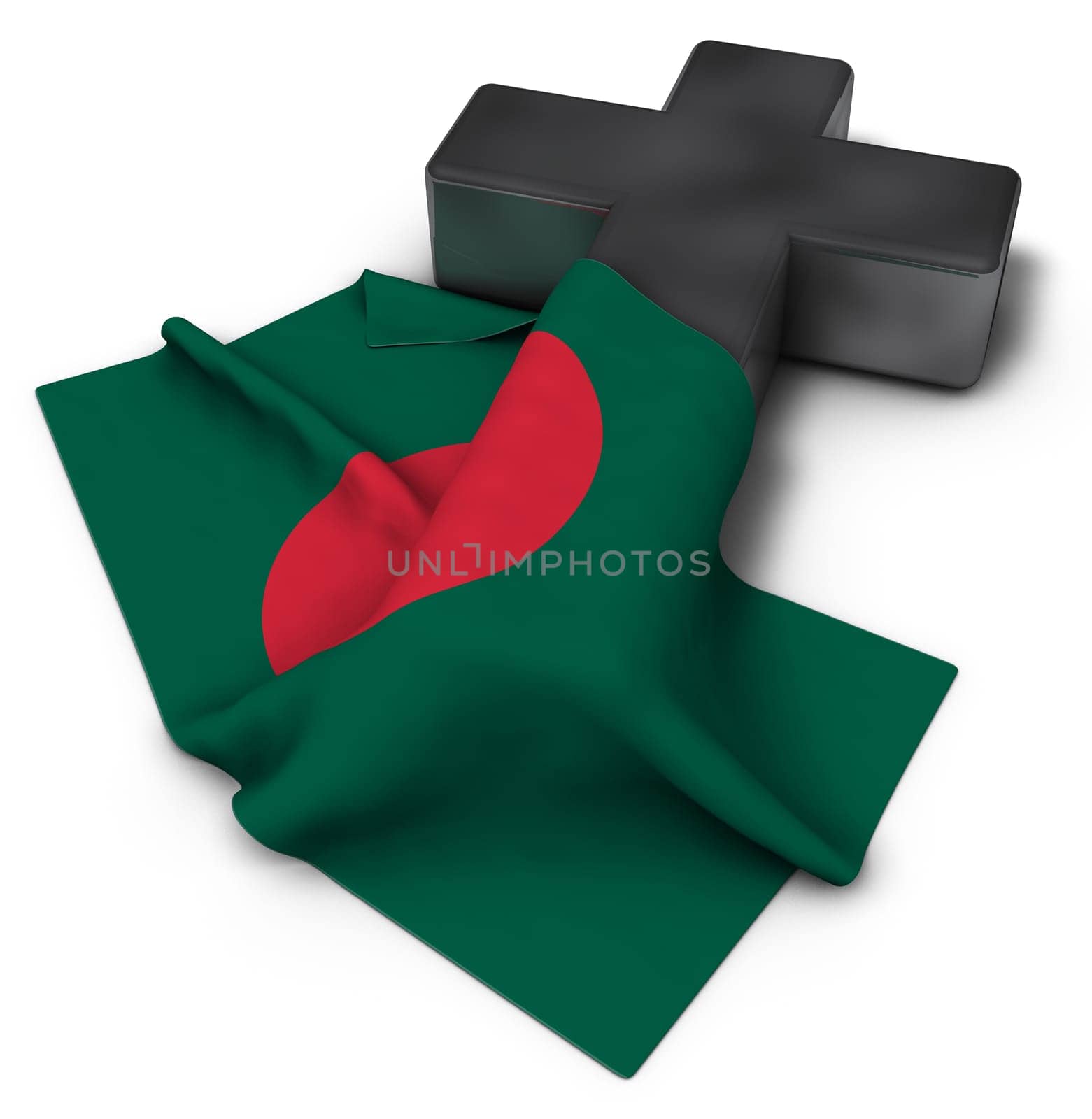 Christian cross and flag of bangladesh - 3d rendering