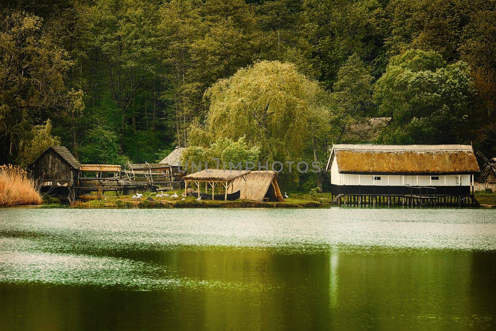 Village in Romania on a Bank of Lake