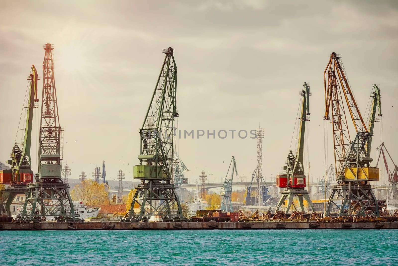 Port Cranes on a Pier of Seaport