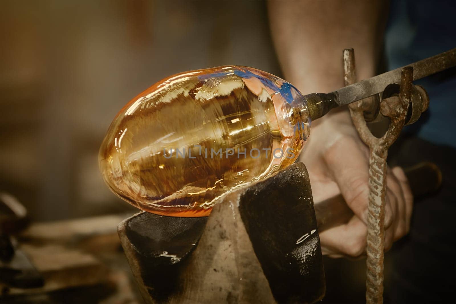 Work of Glass Blower - Glassblower Makes the Sphere