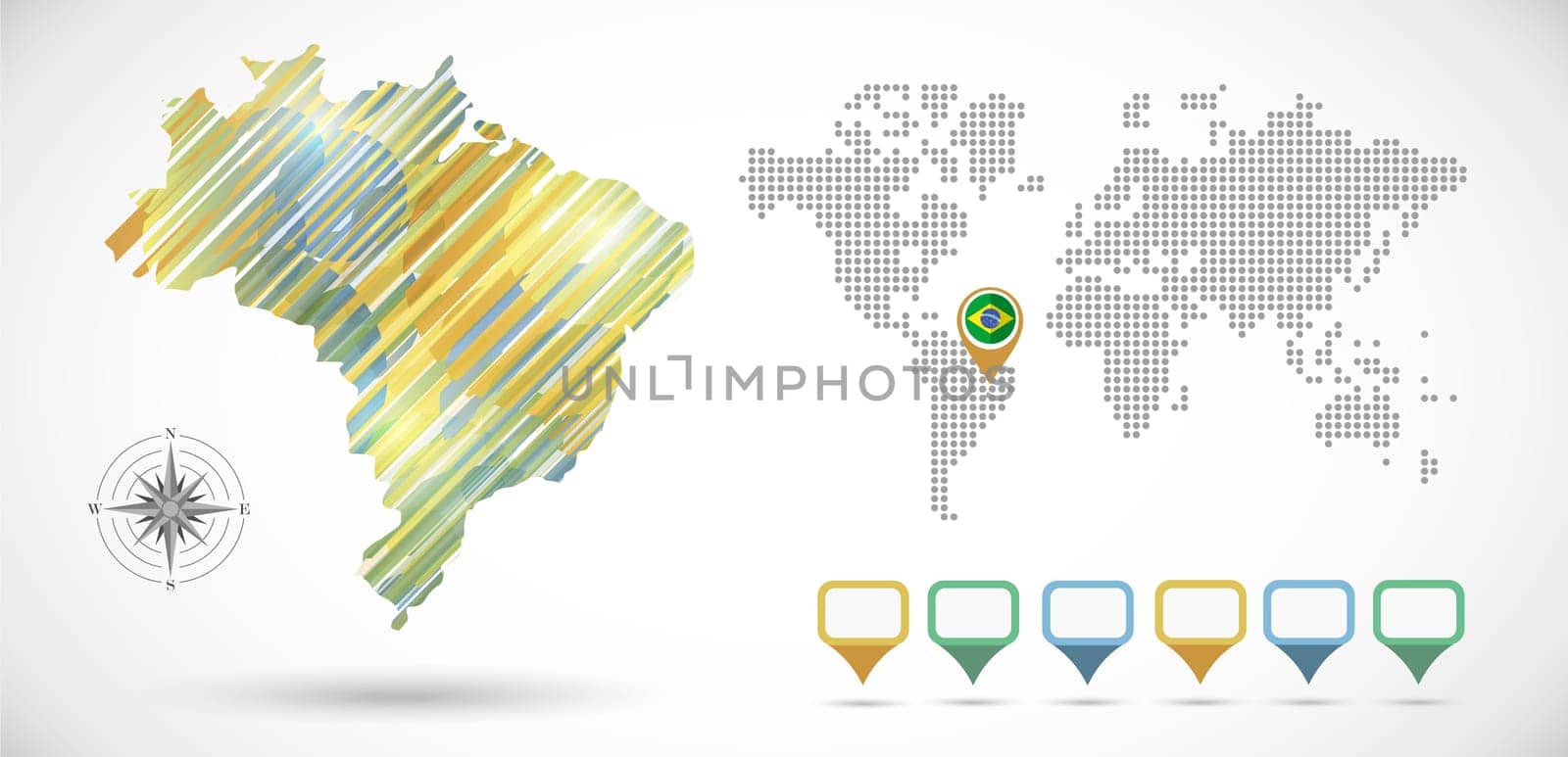 Infographic Brazil map with dotted map world. EPS10 vector with transparency organized in layers for easy editing.