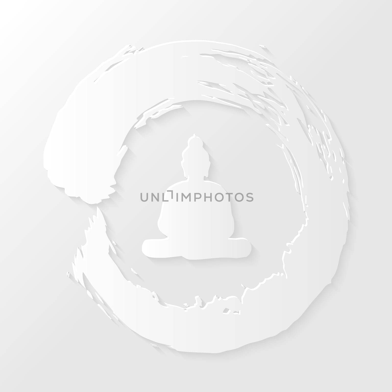 Clean Enso Zen circle illustration and Buddha silhouette with drop shadow over white background. EPS10 vector file organized in layers for easy editing.