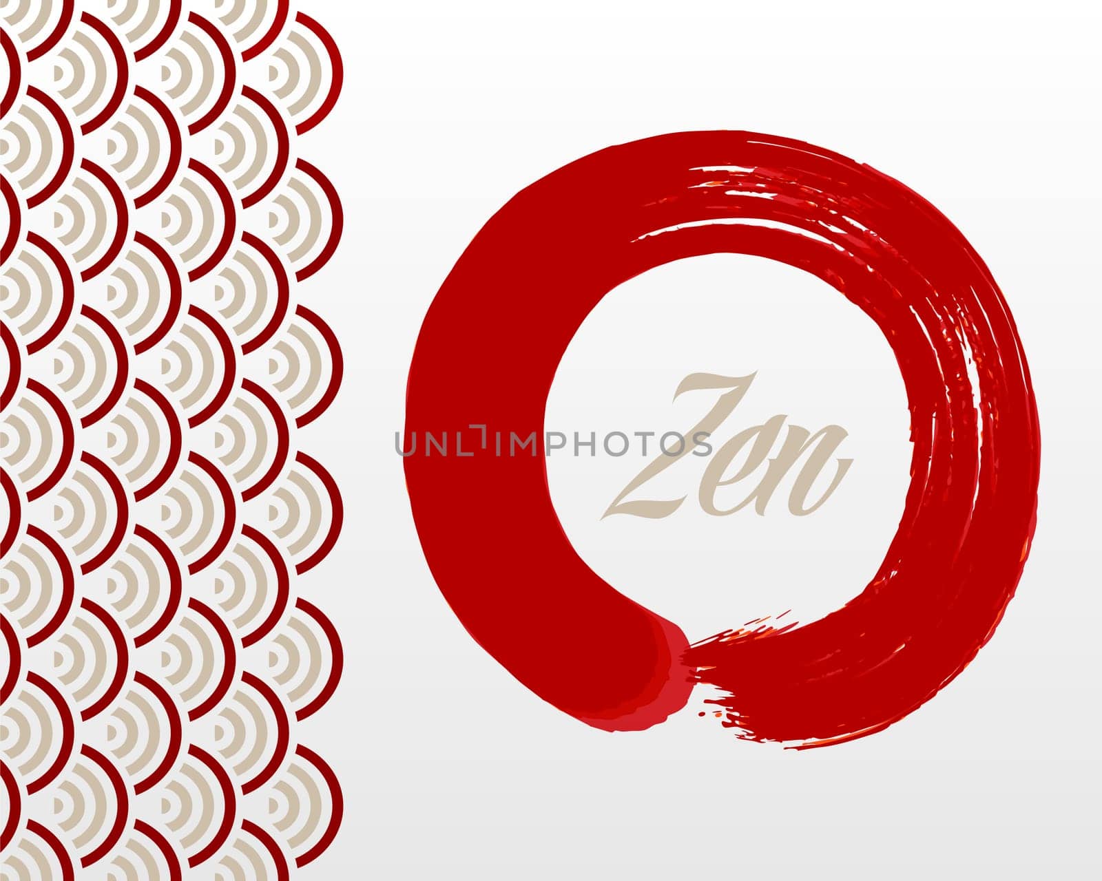 Enso red Zen circle illustration. Meditation symbol of Buddhism and Oriental style background. EPS10 vector file organized in layers for easy editing.