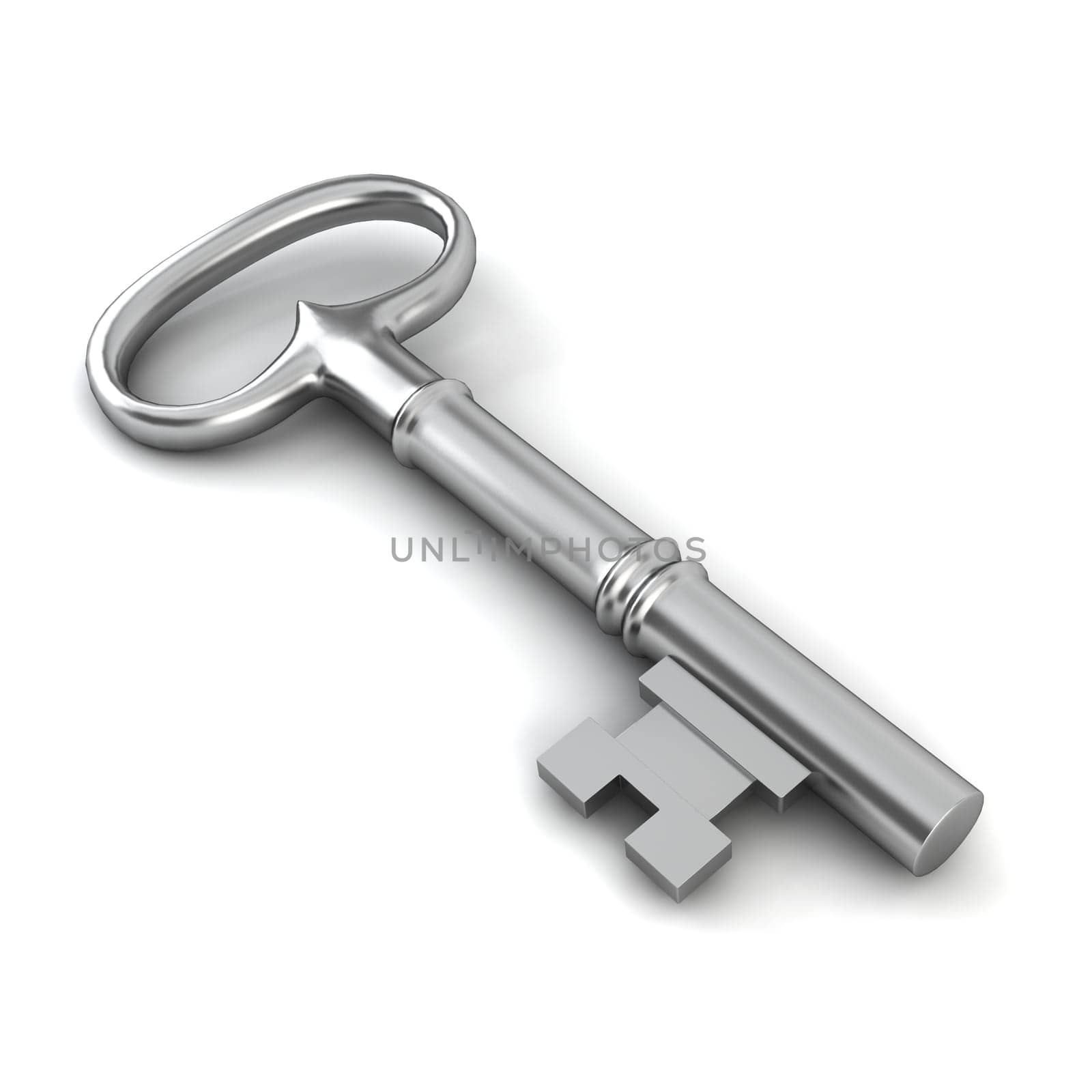 Long key. 3d illustration on white background