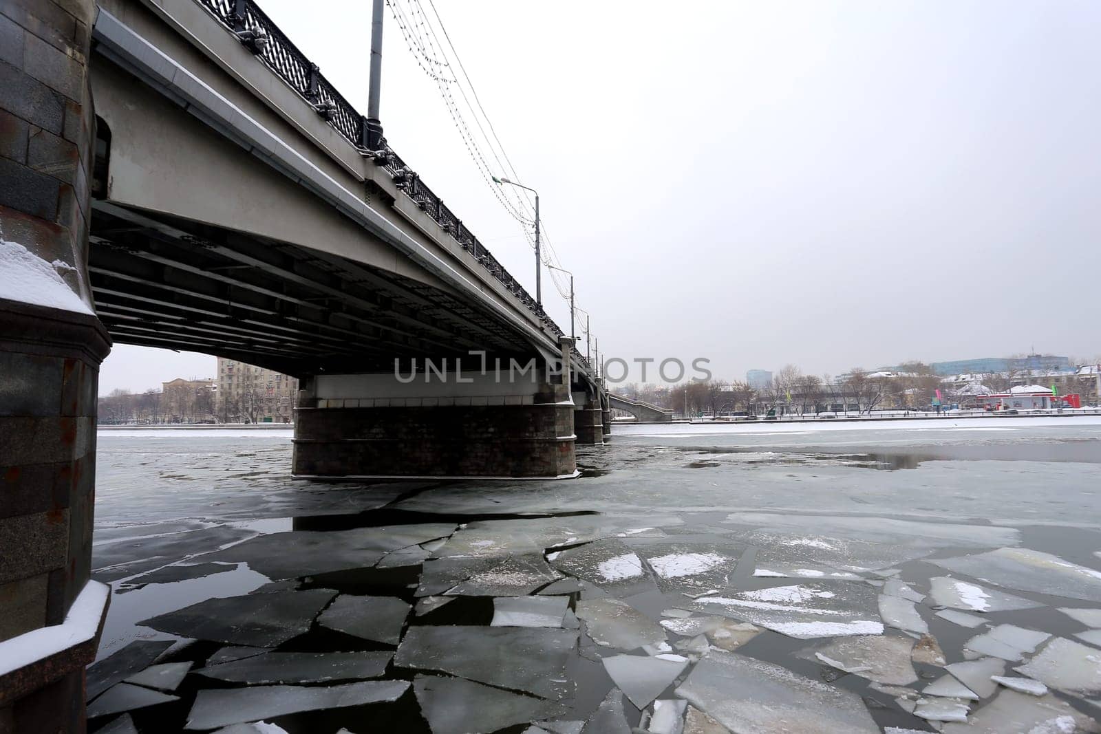 Black and white photography Novospassky bridge over the river Moscow