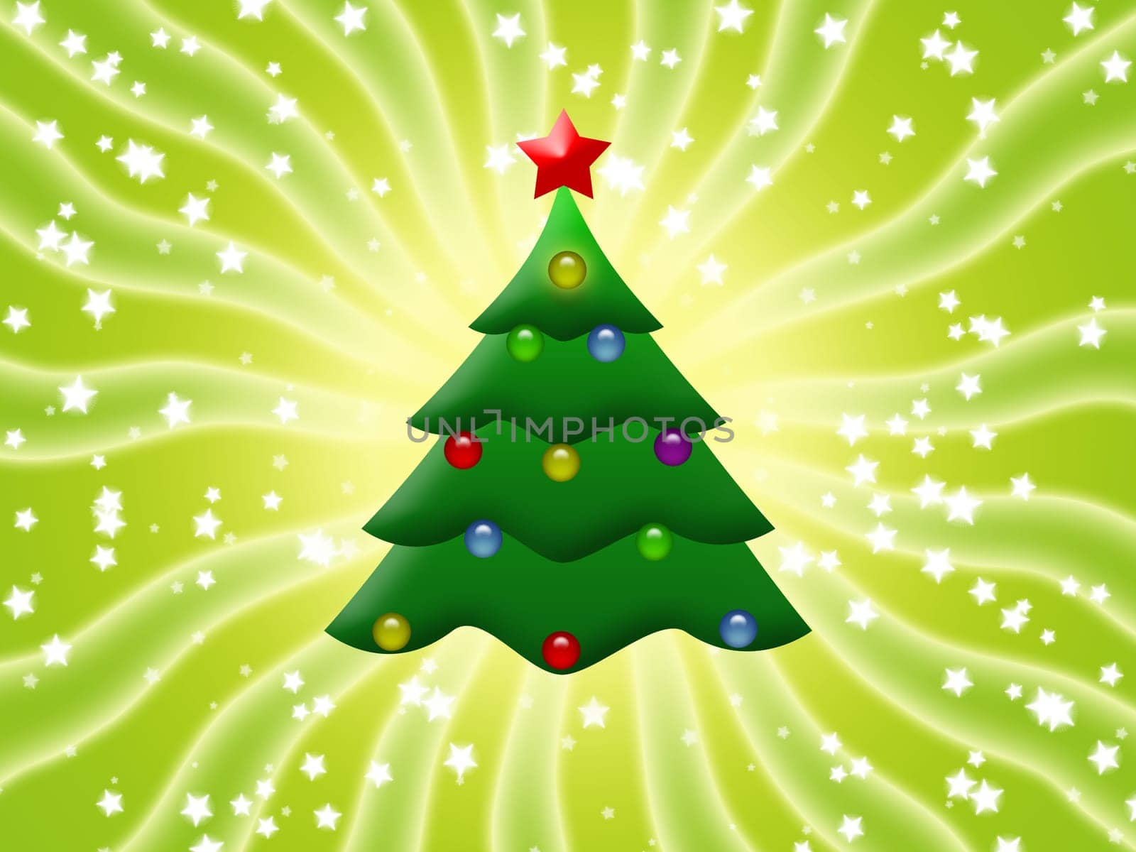 Christmas postcard with winter tree decorating