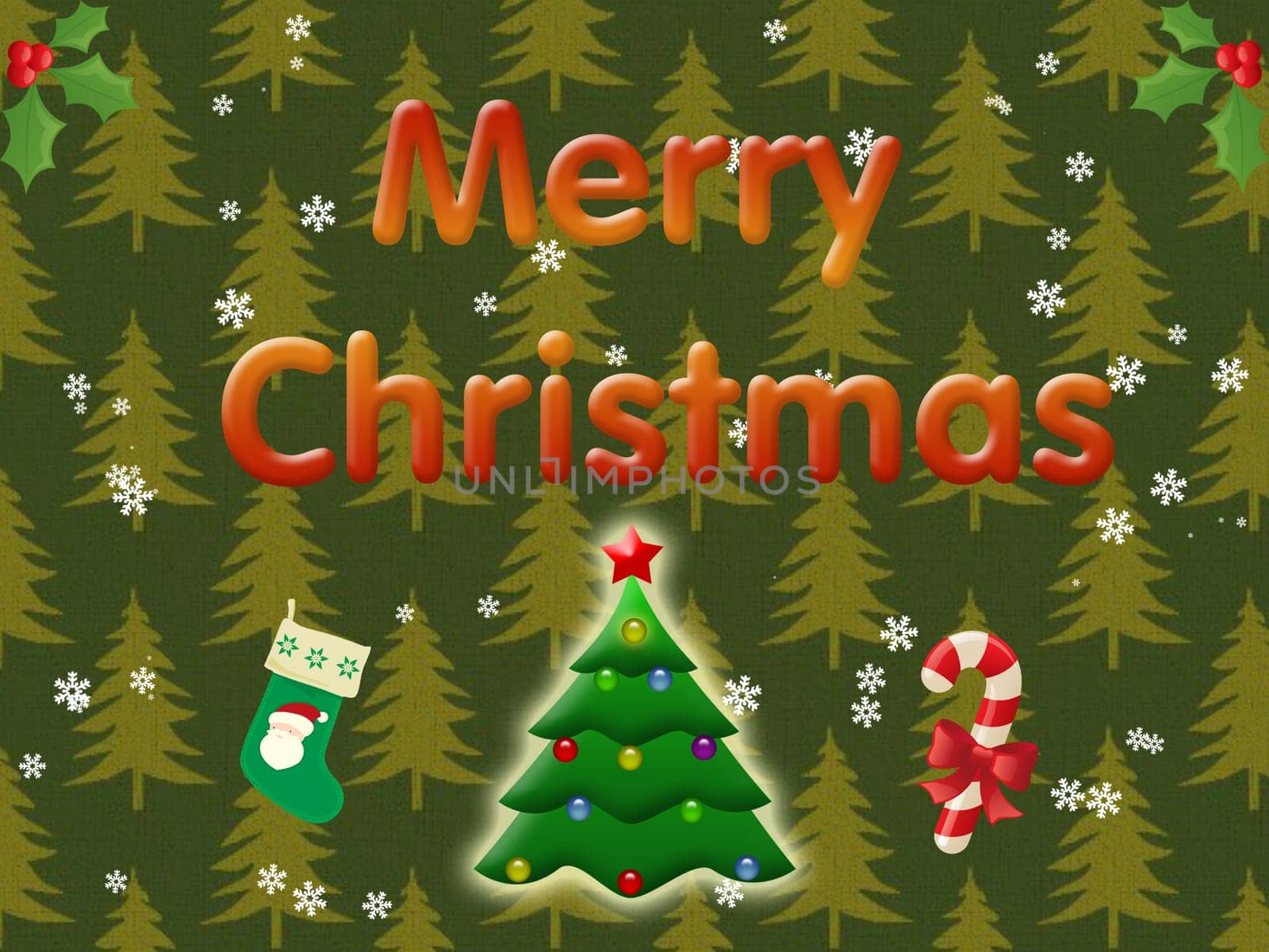 Merry Christmas illustration on the dark green background