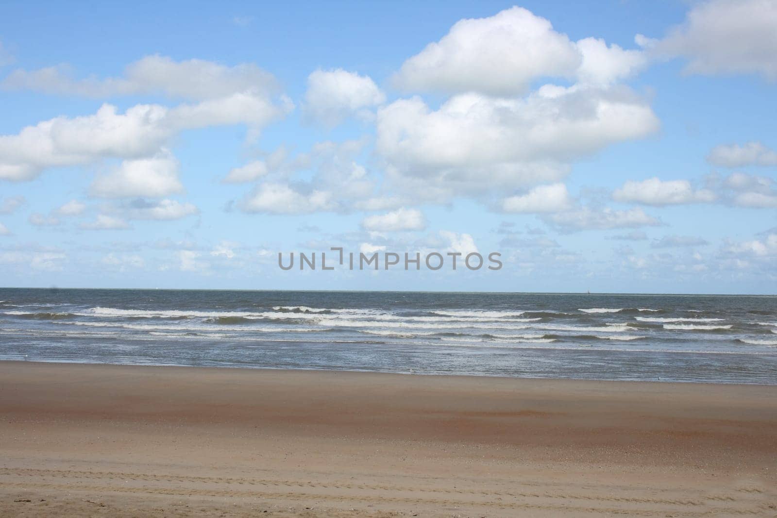 Waves with white crests inundate the sandy beach