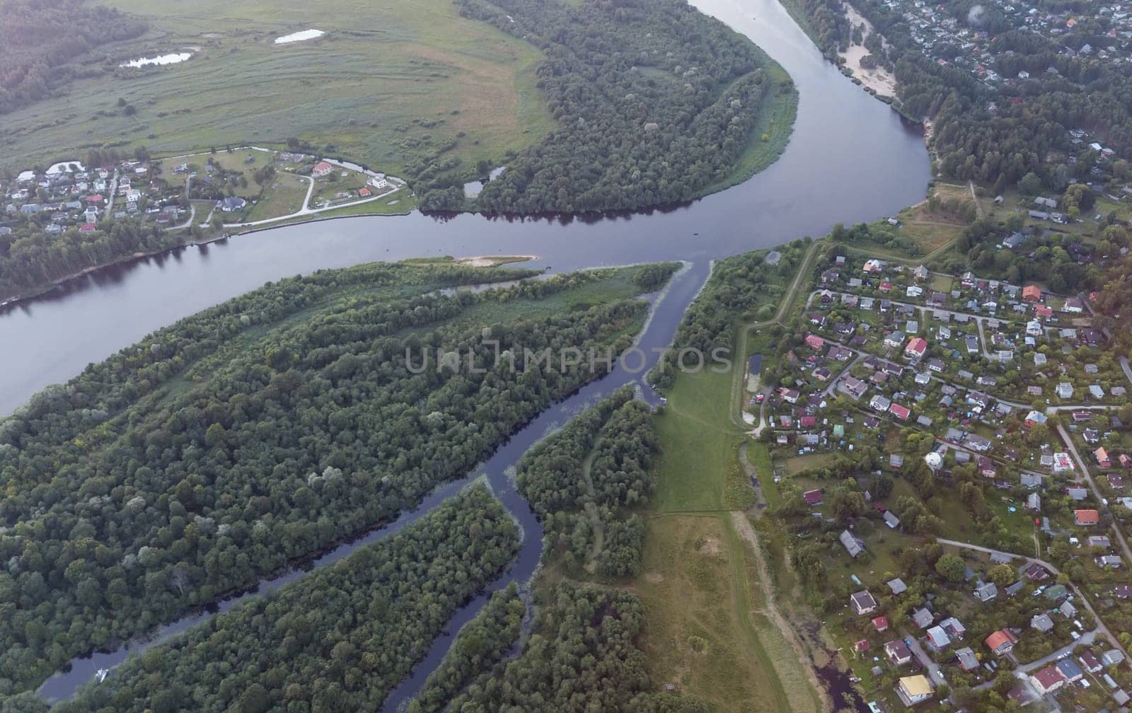 Gauja river Latvia drain into Baltic Sea aerial drone top view
