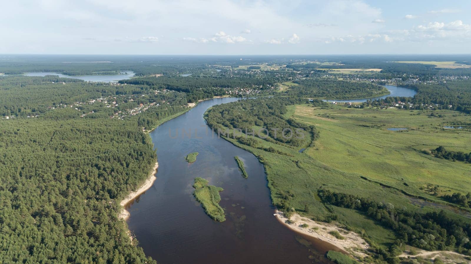 Gauja river Latvia drain into Baltic Sea aerial drone top view