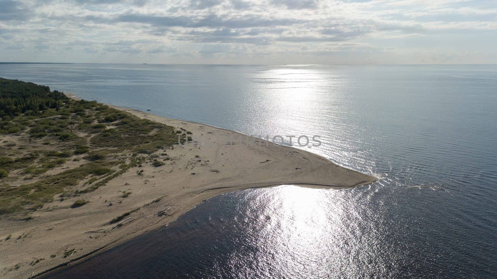 Gauja river Latvia drain into Baltic Sea aerial drone top view