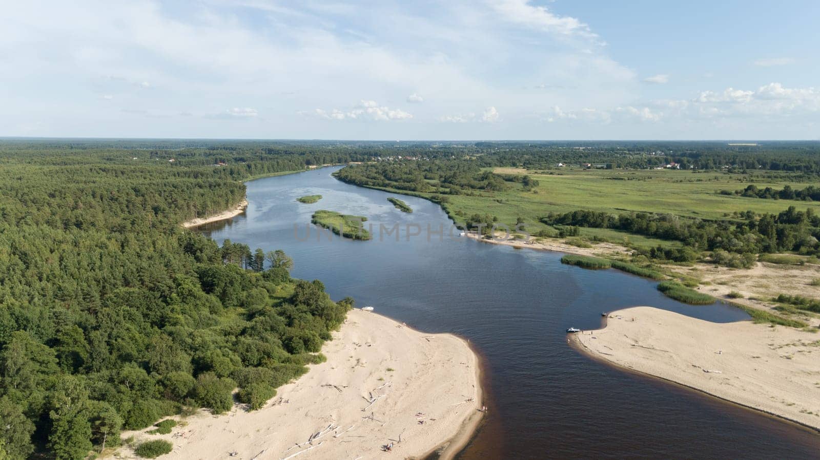 Gauja river Latvia drain into Baltic Sea aerial drone top view