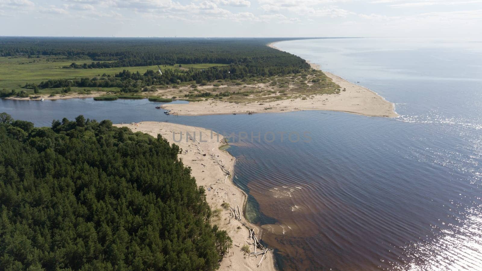 Gauja river Latvia drain into Baltic Sea aerial drone top view