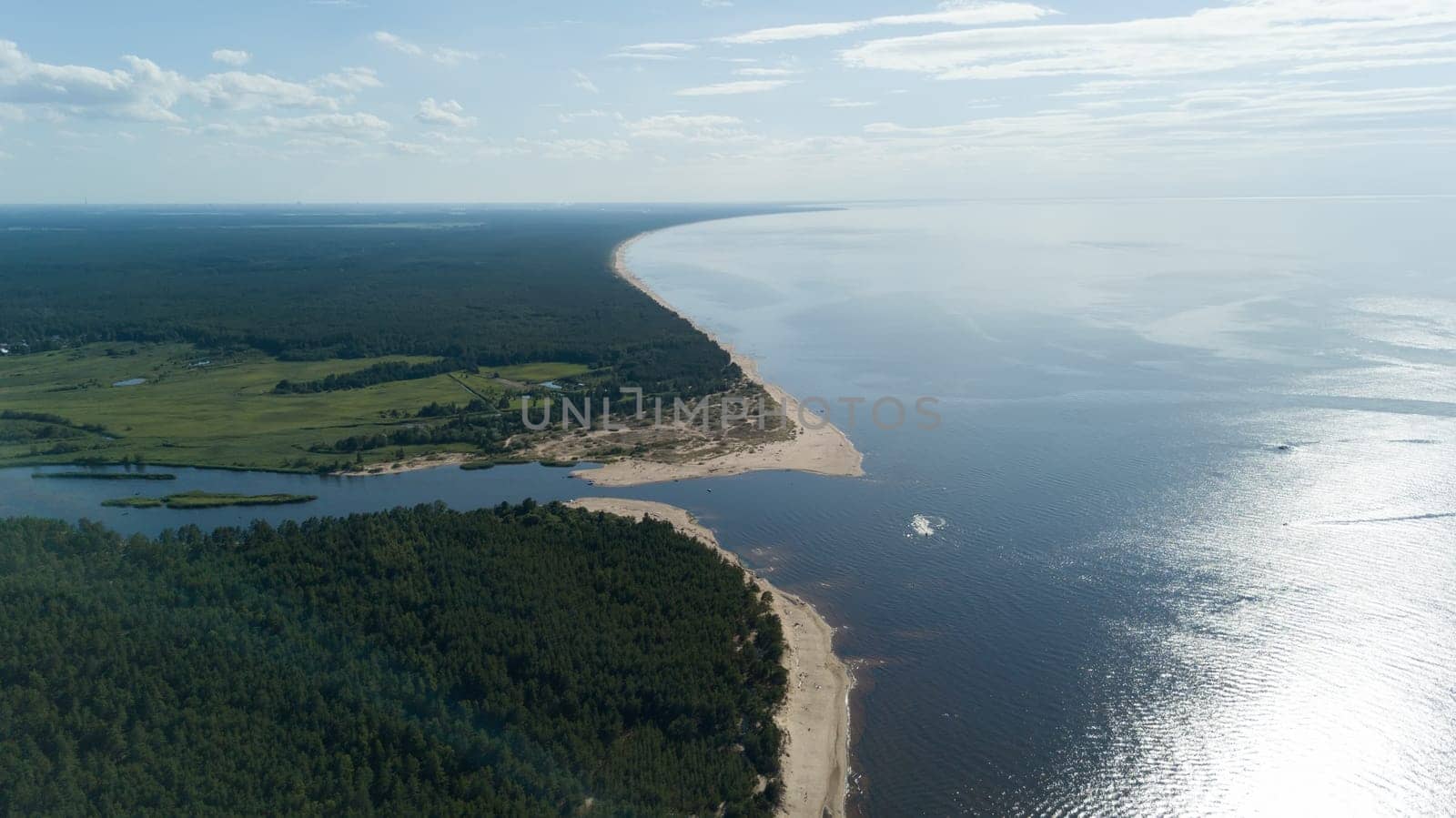 Gauja river Latvia drain into Baltic Sea aerial drone top view