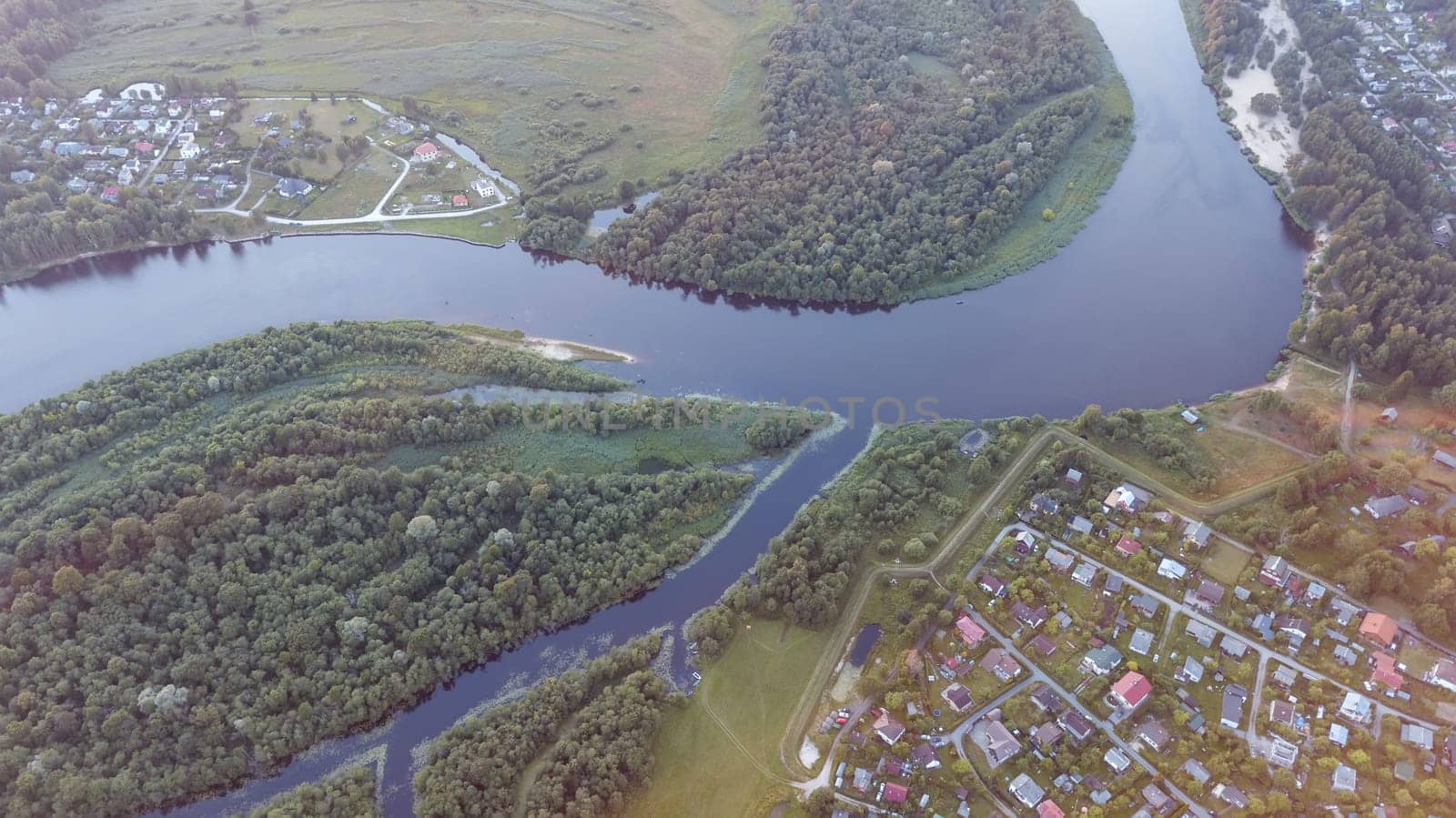 Gauja river Latvia drain into Baltic Sea aerial drone top view