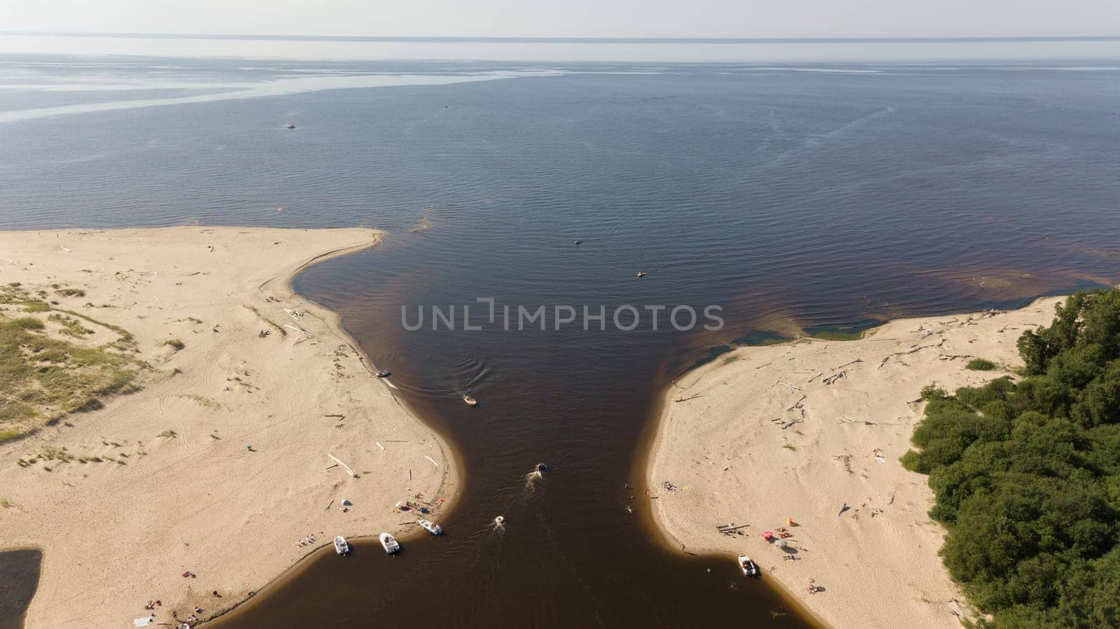 Gauja river Latvia drain into Baltic Sea aerial drone top view