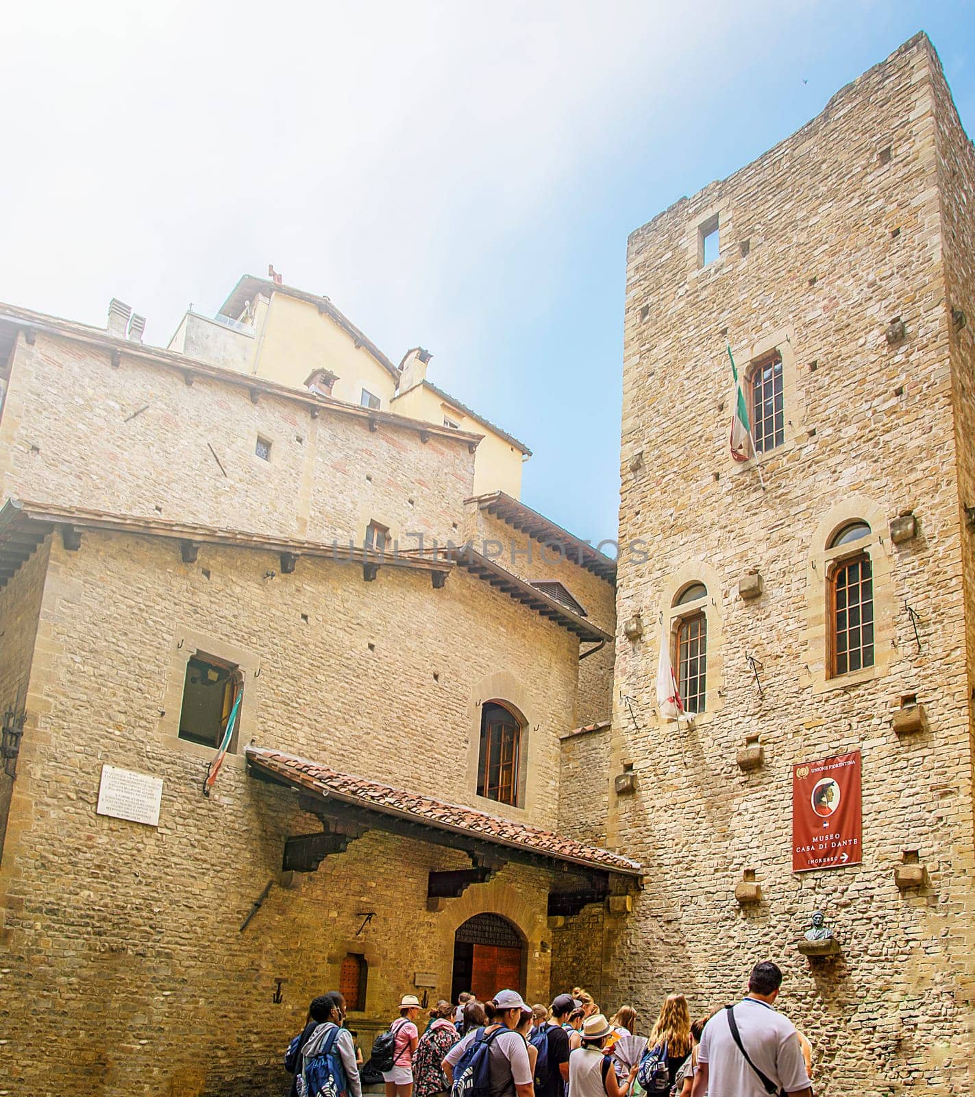 Florence, Italy, June 2015: tourists queued up waiting to enter the museum house of Dante Alighieri in Florence, Italy