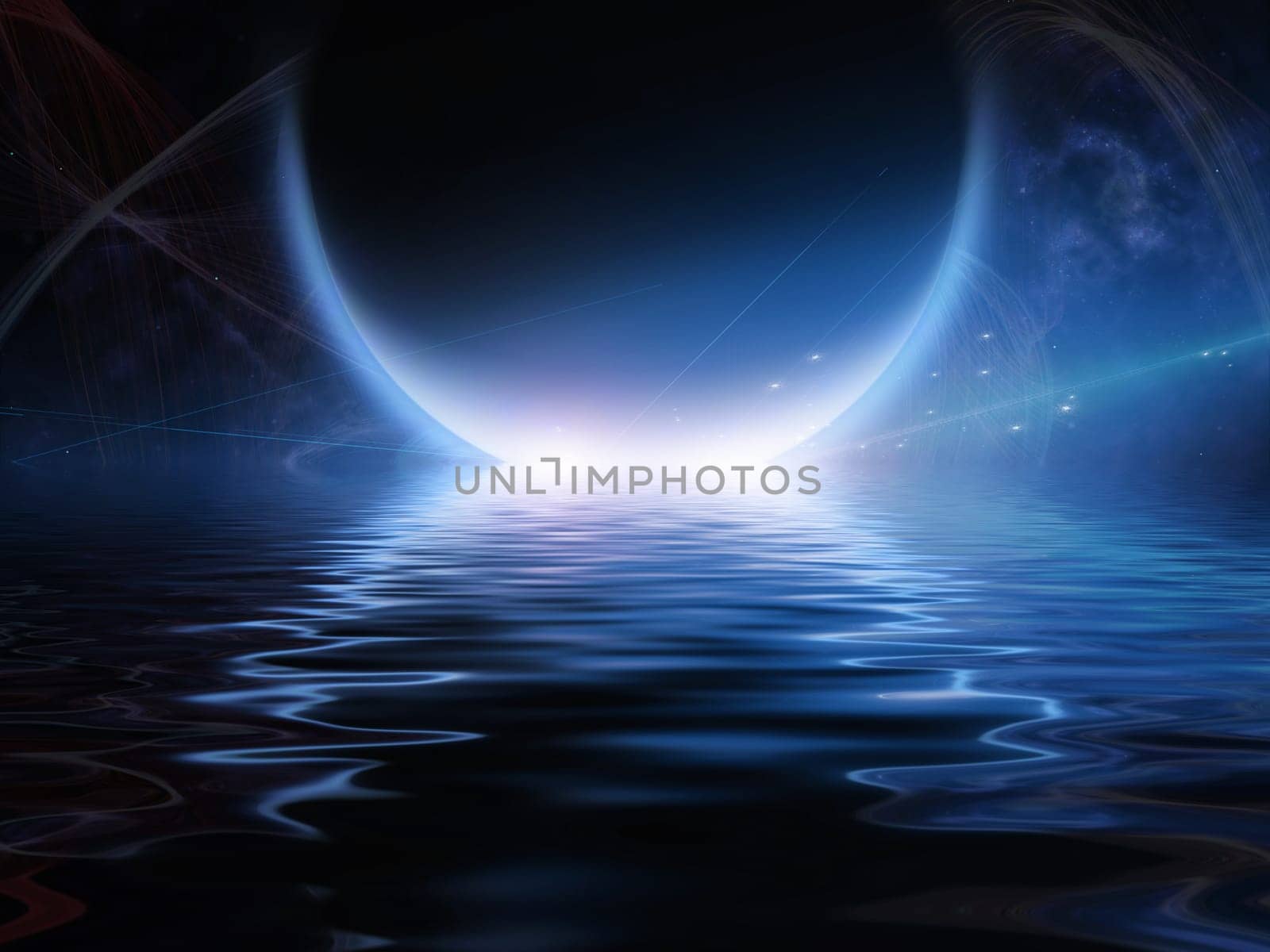 Exosolar Planet Rise over quiet waters