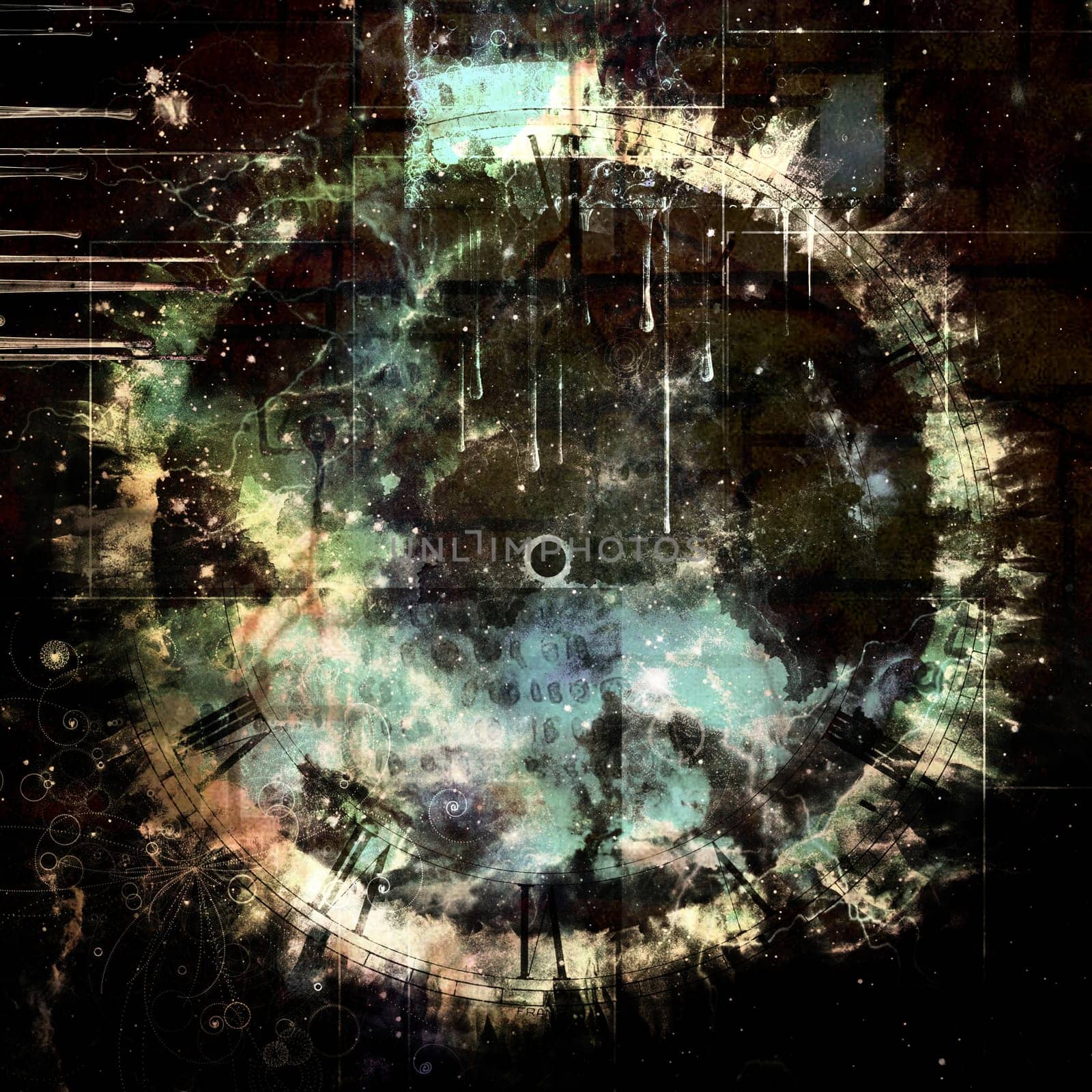 Abstract painting with clocks