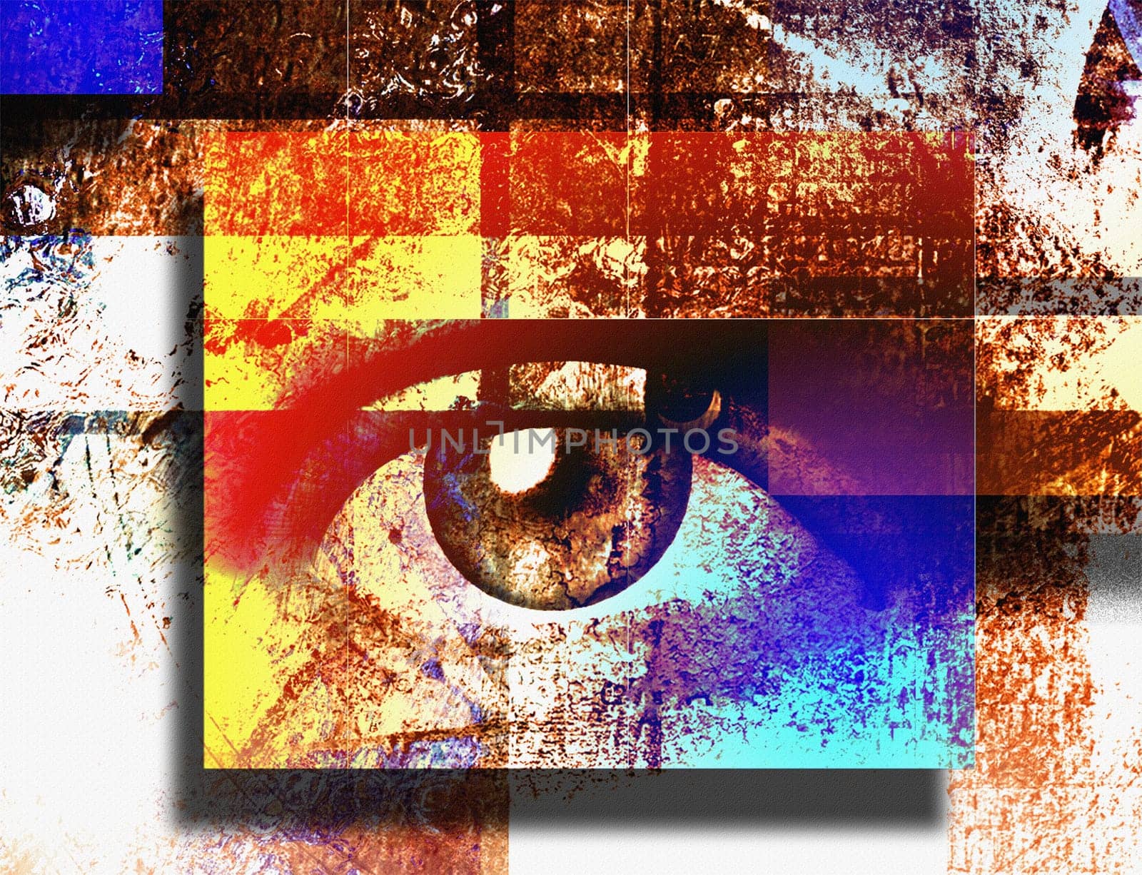 Surreal digital art. Human's eye. Mondrian style.