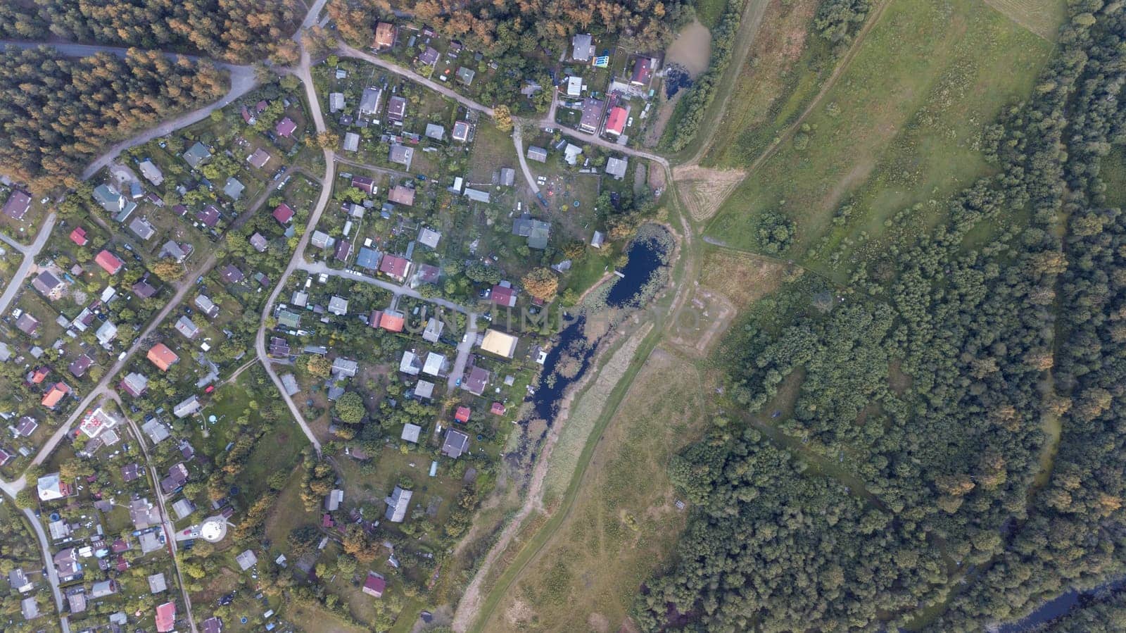 Aerial view of countryside Gauja lake field drone top view