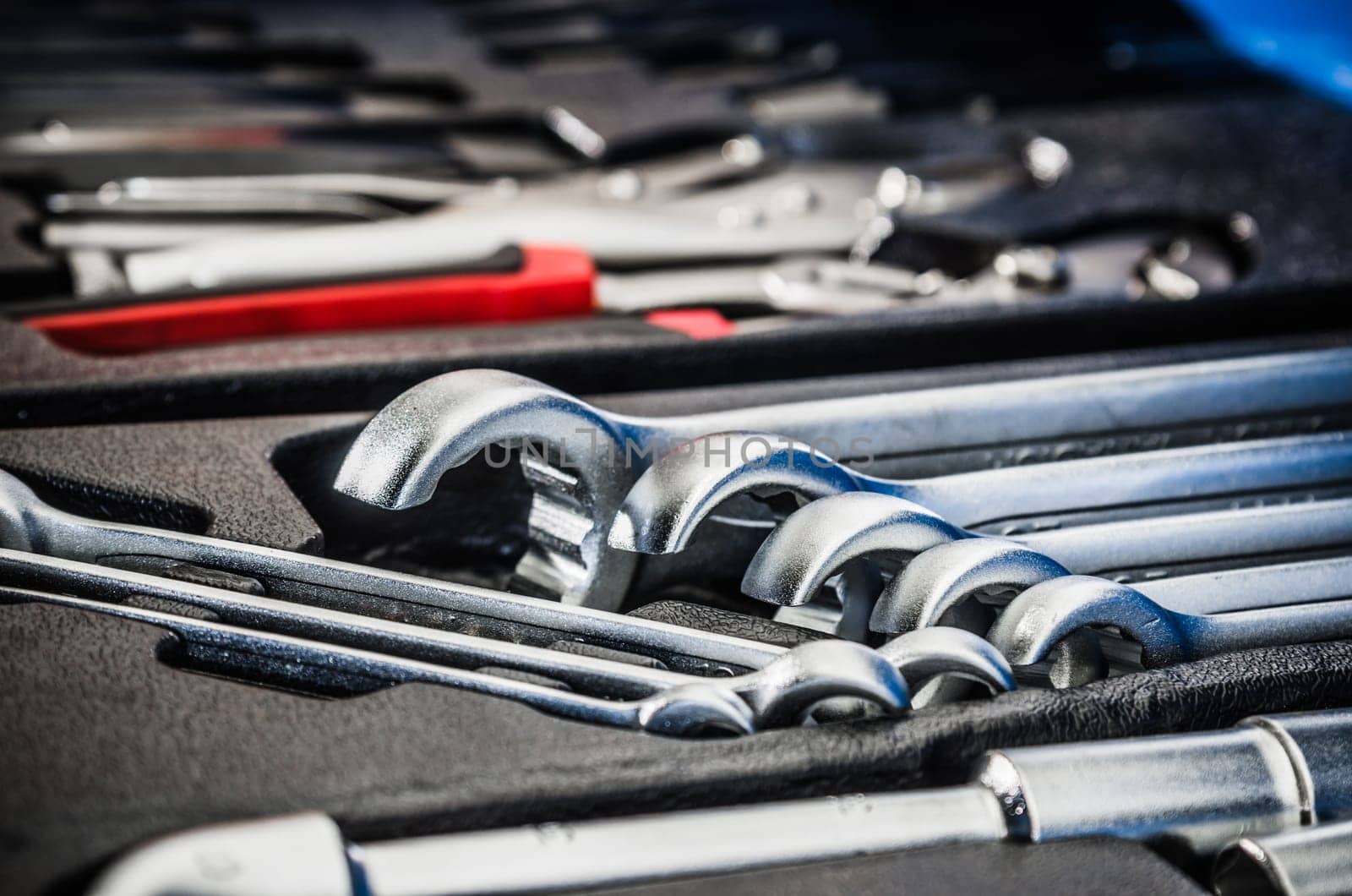 Toolbox in the workshop, close-up