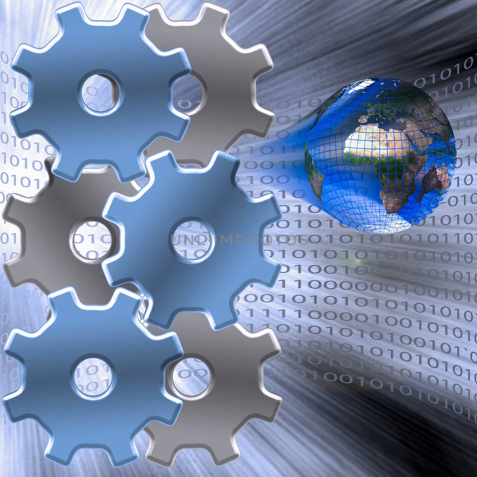 Internet. Gears and Globe. Binary background