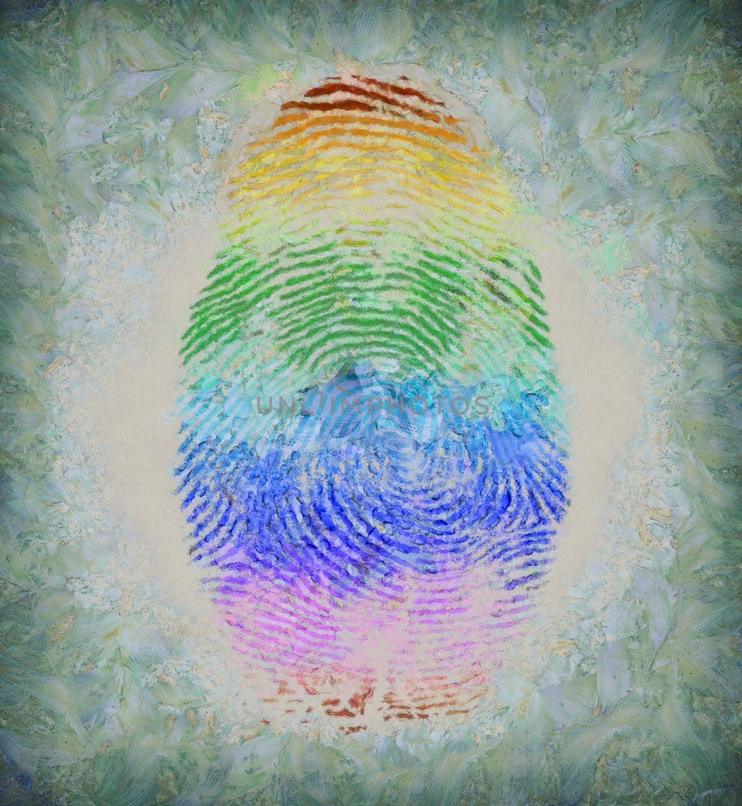Modern art. Fingerprint in colors of rainbow