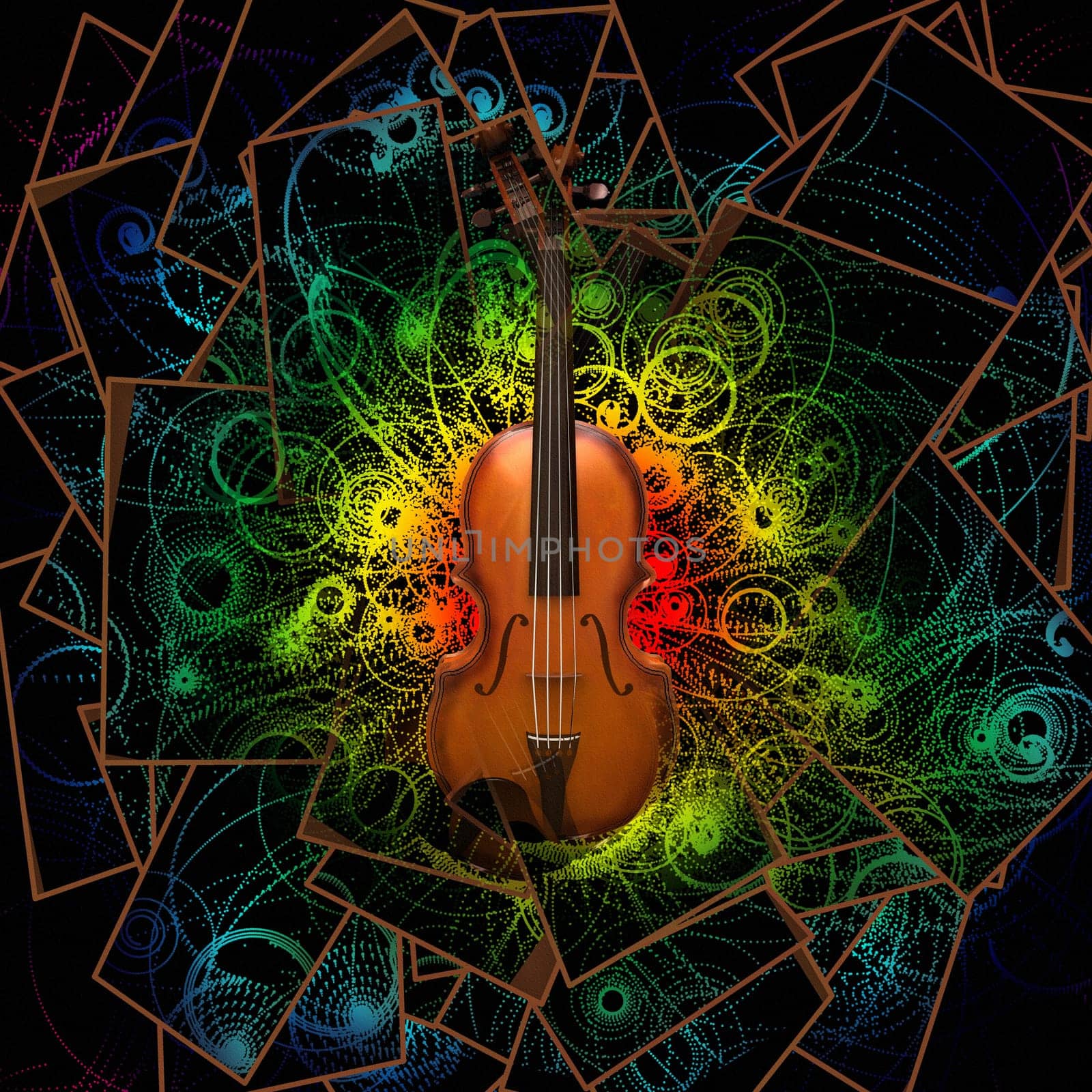 Digital modern painting. Violin on abstract background.
