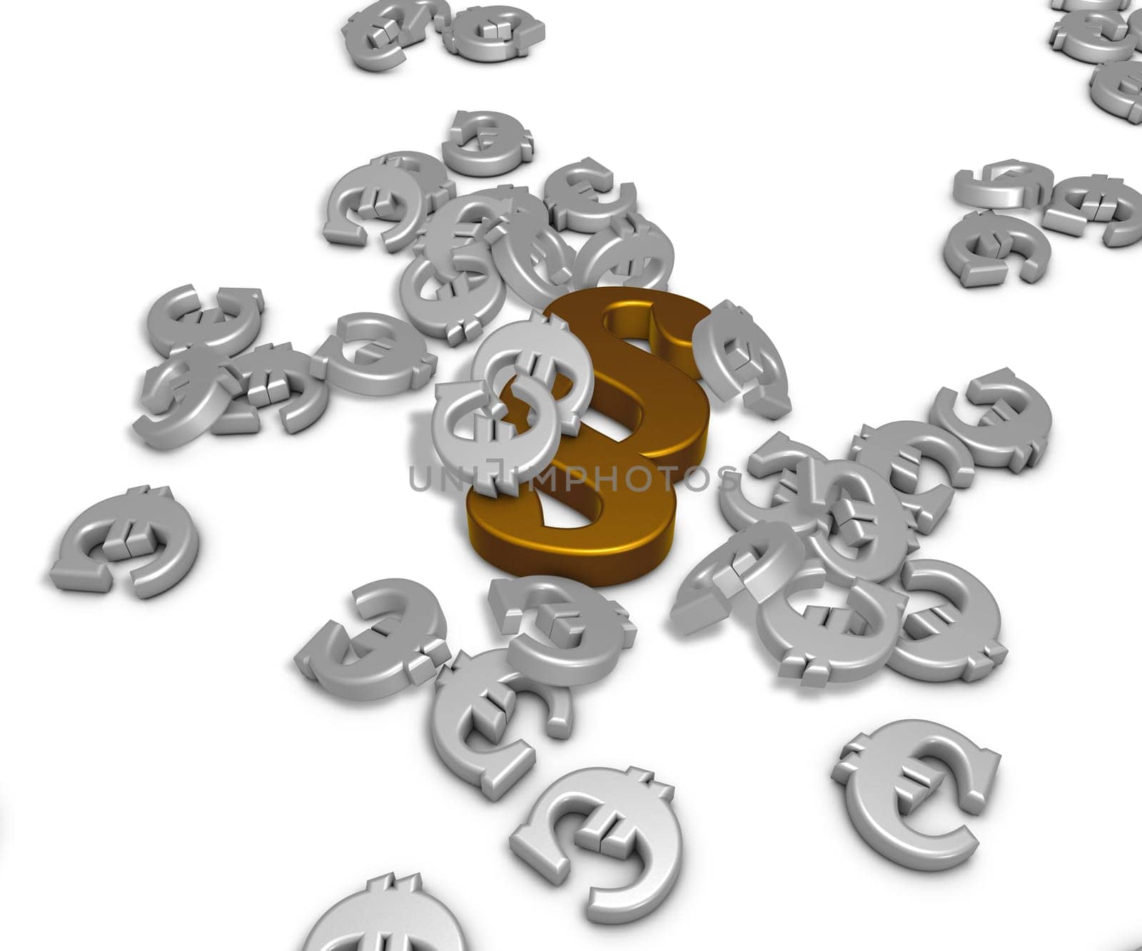 many euro symbols and a paragraph symbol on a white background - 3d rendering