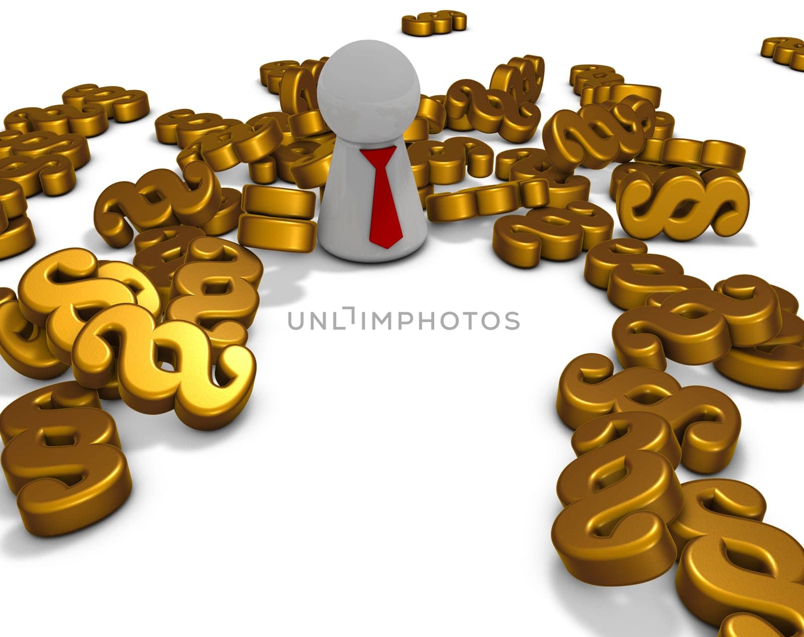 paragraph symbols and character with tie on white background - 3d rendering