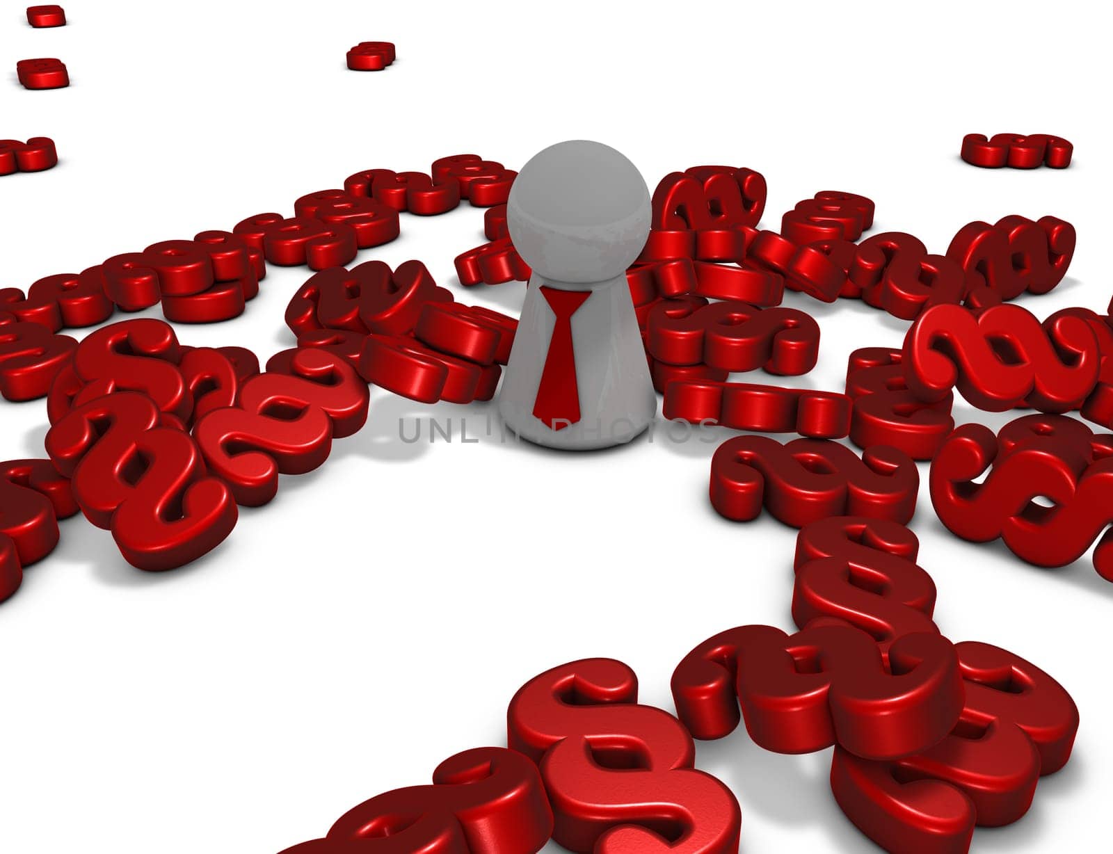 paragraph symbols and character with tie on white background - 3d rendering