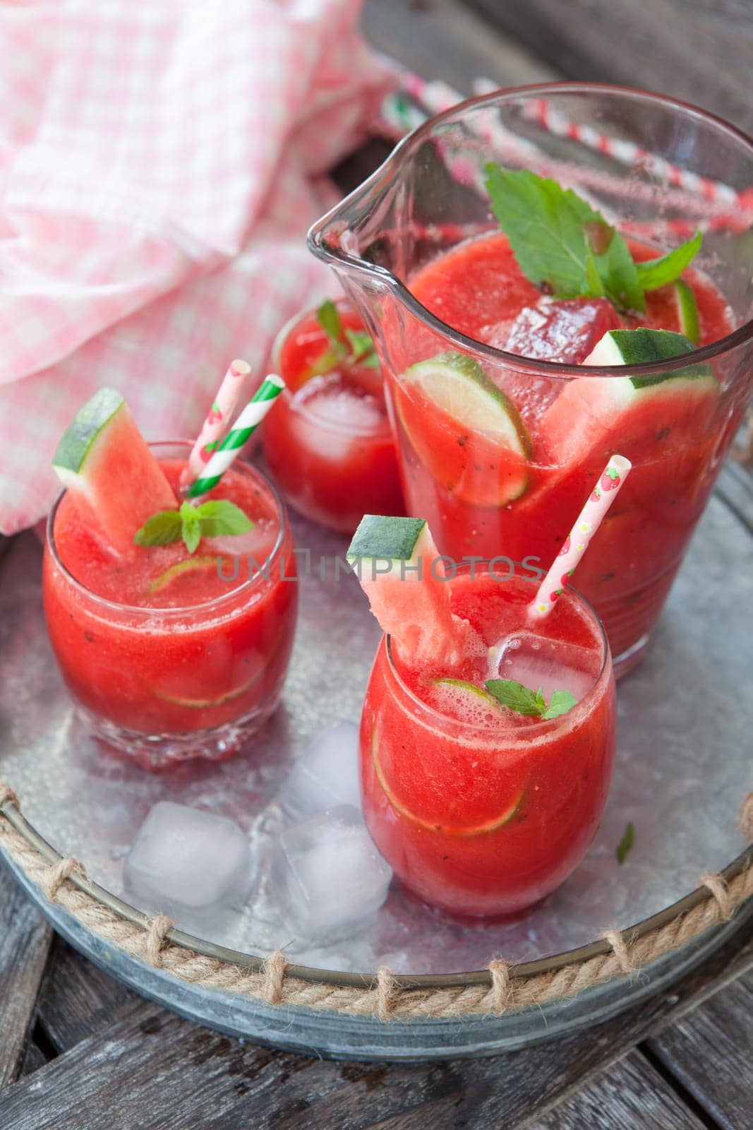 Fruity cocktail with watermelon and lime