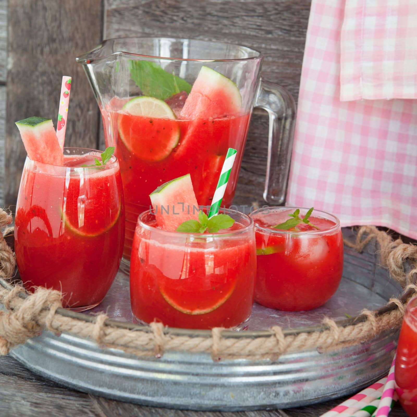 Fruity cocktail with watermelon and lime